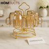 Luxury Golden Rotating Glass Mug Stand – 6 Holder Organizer