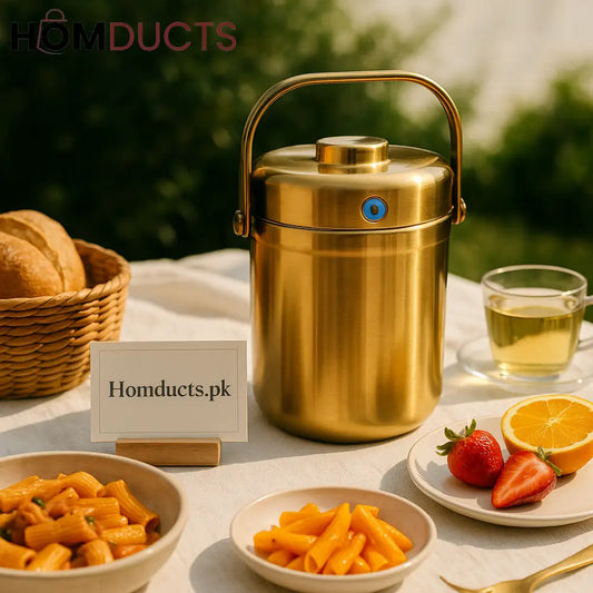 Luxury Golden Stainless Steel Lunch Box – 2.5L Insulated Food Jar