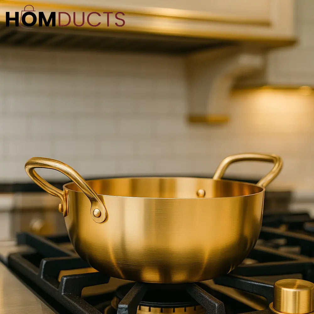 Luxury Golden Stainless Steel Ramen Bowl – 20cm with Dual Handles