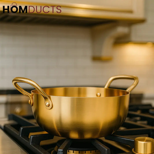 Luxury Golden Stainless Steel Ramen Bowl – 20cm with Dual Handles