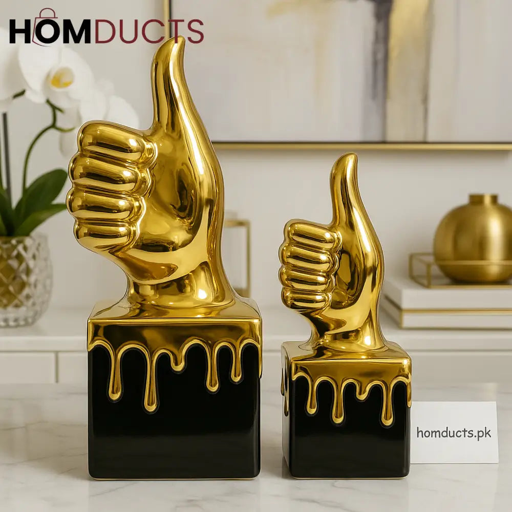 Luxury Golden Thumbs Up Sculpture Set – Modern Home & Office Décor