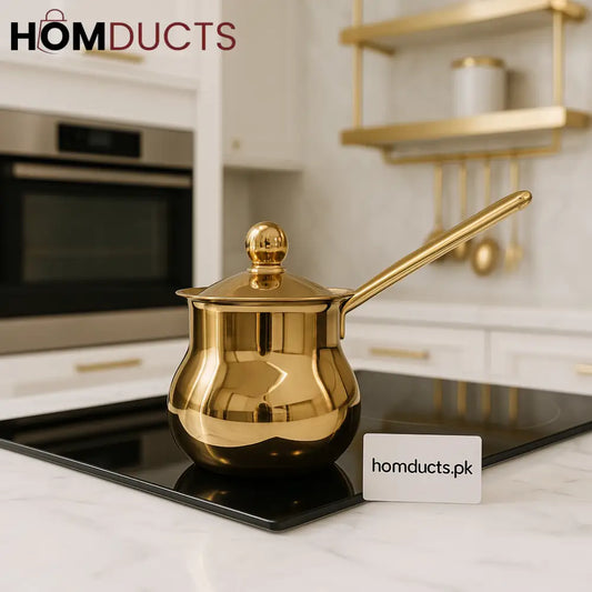 Luxury Golden Turkish Coffee Pot – Premium Brass Cezve with Lid (10cm)