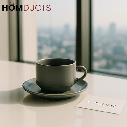 Luxury Grey Ceramic Coffee Cup & Saucer Set – Premium Minimalist Design 6pcs Cup And Saucer