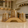 Luxury Hammered Glass Jar Set with Wooden Lids & Tray – 3pcs Storage Canisters