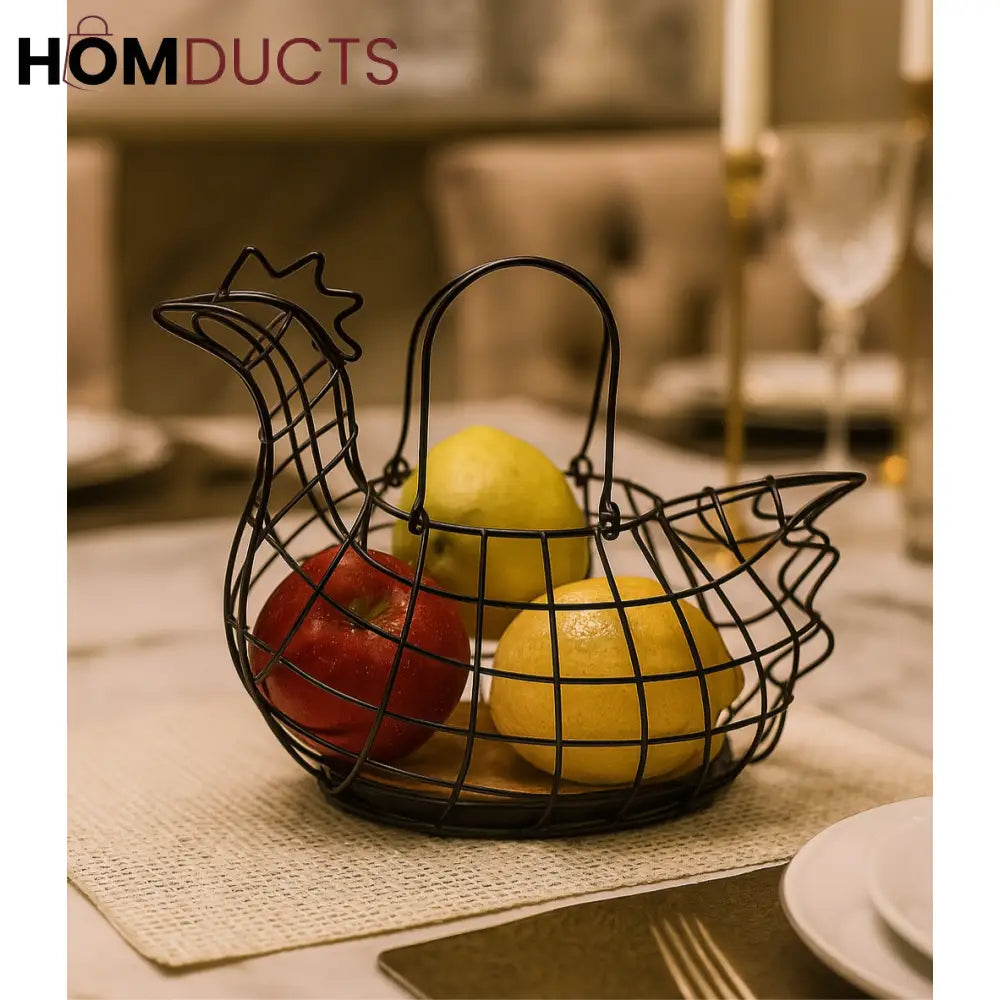 Luxury Hen-Shaped Wire Fruit Basket for Dining Table & Kitchen Decor