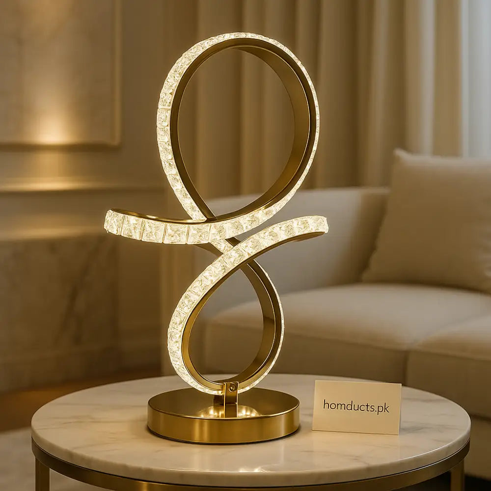 Luxury Infinity Crystal LED Table Lamp – Gold Finish