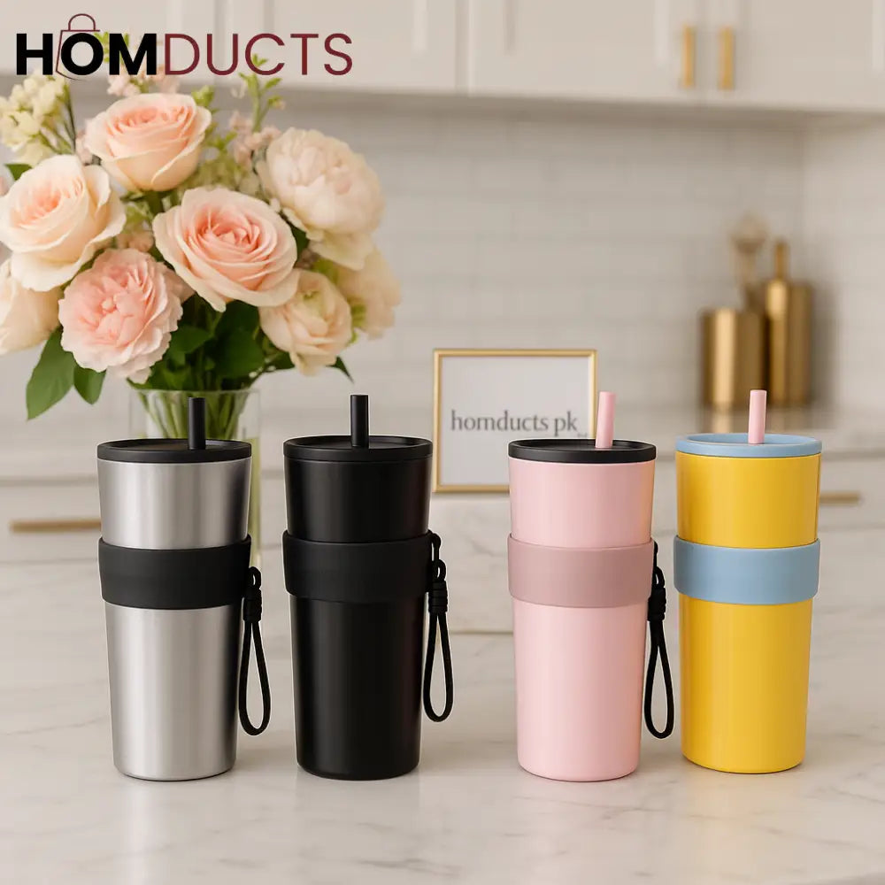 Luxury Insulated Travel Tumbler with Straw & Grip – 4 Colors