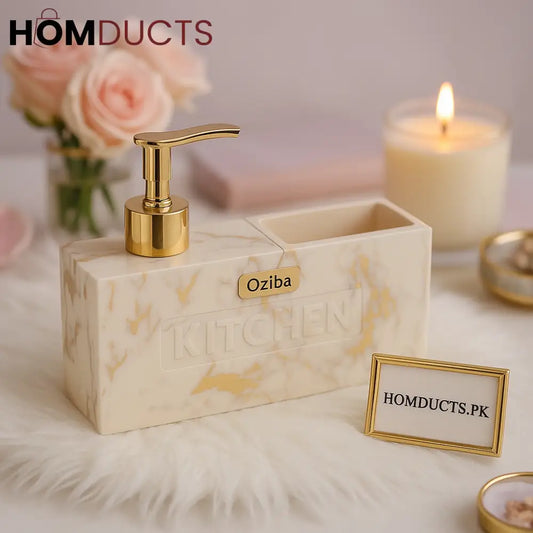 Luxury Marble Soap Dispenser with Gold Pump & Organizer – Premium Bathroom & Kitchen Accessory