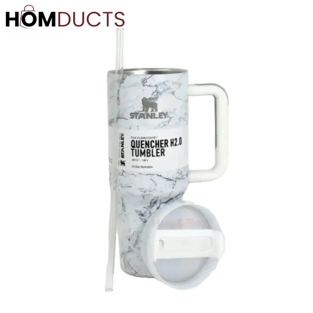 Luxury Marble Stanley Quencher H2.0 Tumbler 40oz – Insulated Travel Mug with Handle