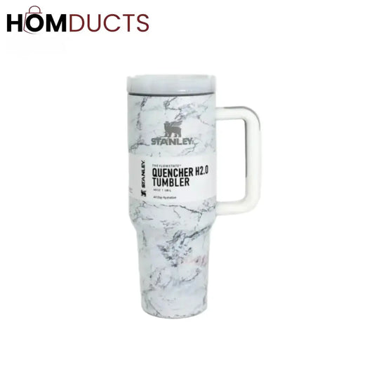Luxury Marble Stanley Quencher H2.0 Tumbler 40oz – Insulated Travel Mug with Handle