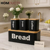 Luxury Matte Black Bread & Canister Set – Tea Coffee Sugar Storage with Bamboo Lids