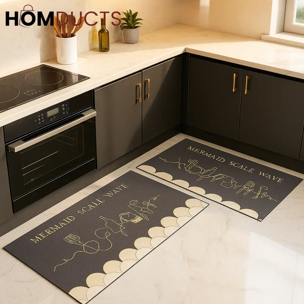 Luxury Mermaid Wave Kitchen Floor Mat Set (2-Piece)