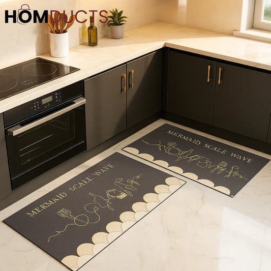 Luxury Mermaid Wave Kitchen Floor Mat Set (2-Piece)