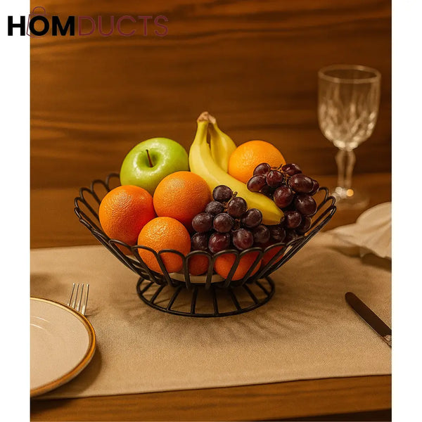Luxury Metal Wire Fruit Basket for Dining Table – Black Decorative Fruit Bowl Organizer
