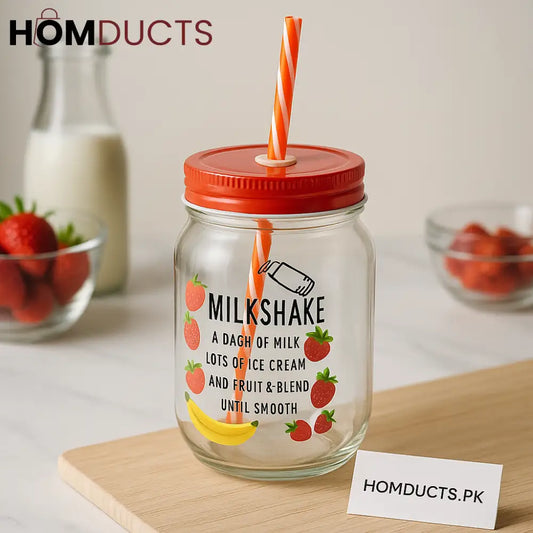 Luxury Milkshake Mason Jar with Straw – 500ml