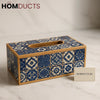 Luxury Moroccan Blue Mosaic Tissue Box – Wooden Holder with Elegant Tile Design