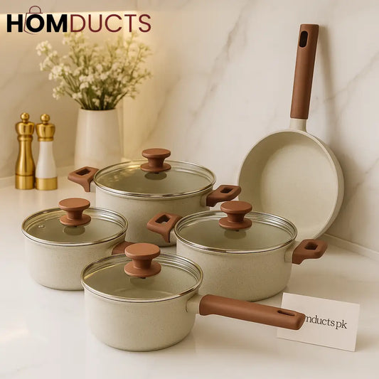 Luxury Non Stick 5 Piece Cookware Set with Glass Lids