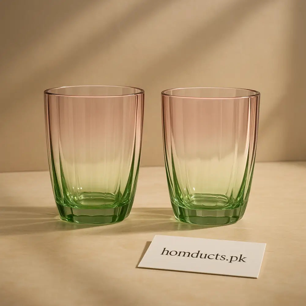 Luxury Ombre Glass Tumbler Set – Pink & Green Gradient (2-Piece)