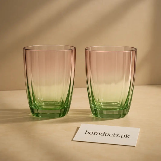 Luxury Ombre Glass Tumbler Set – Pink & Green Gradient (2-Piece)