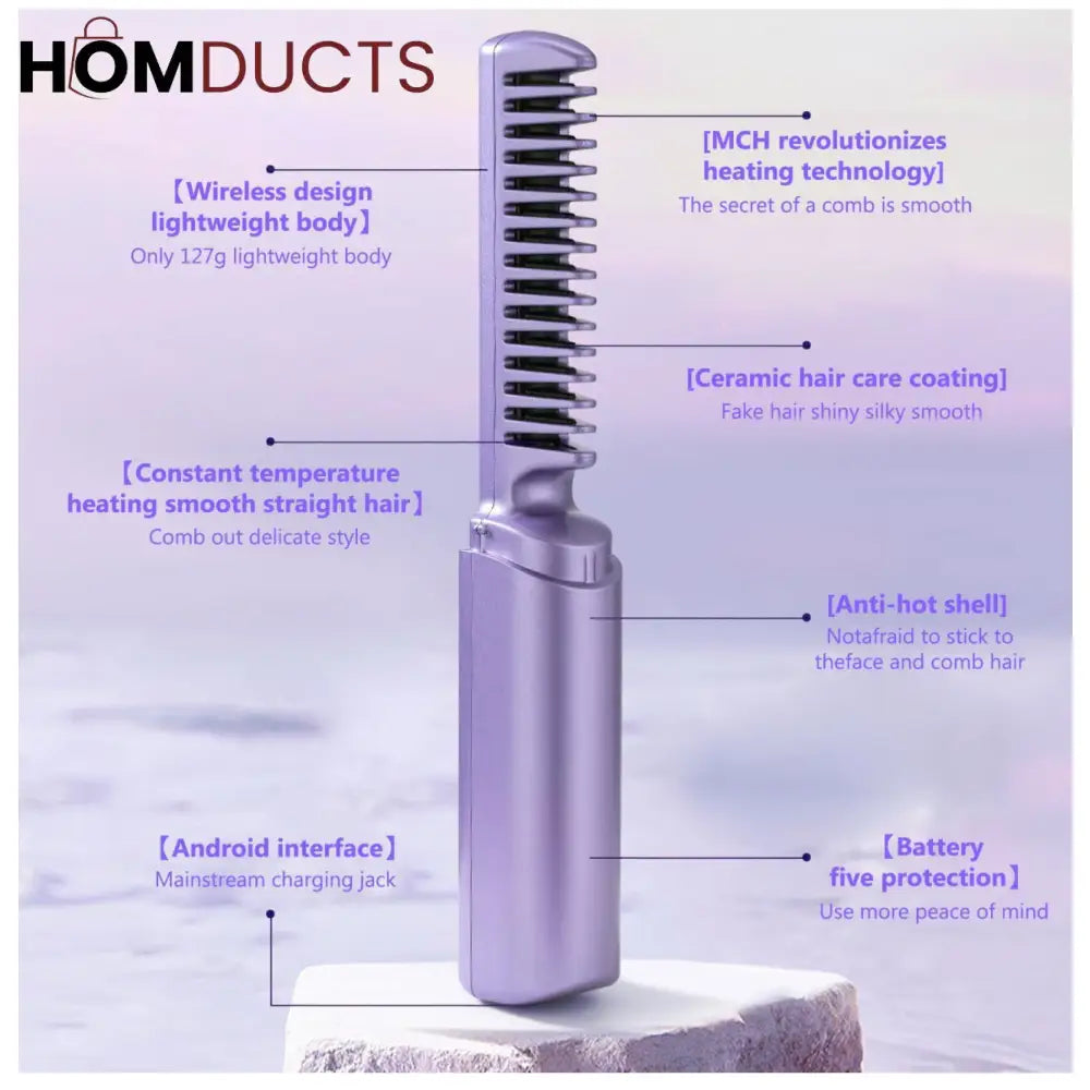Luxury Portable Hair Straightening Comb – Rechargeable & Travel-Friendly