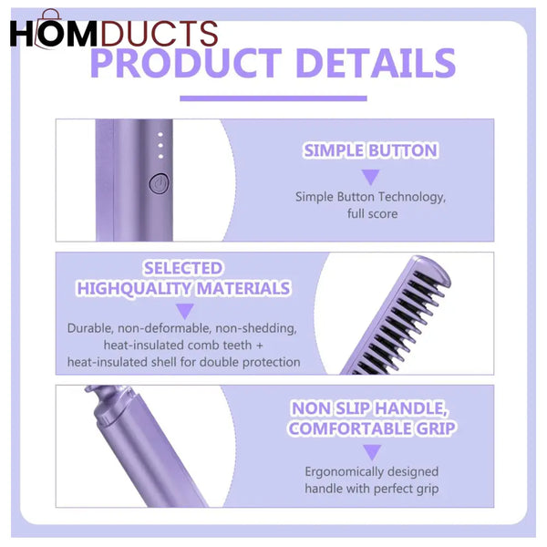 Luxury Portable Hair Straightening Comb – Rechargeable & Travel-Friendly