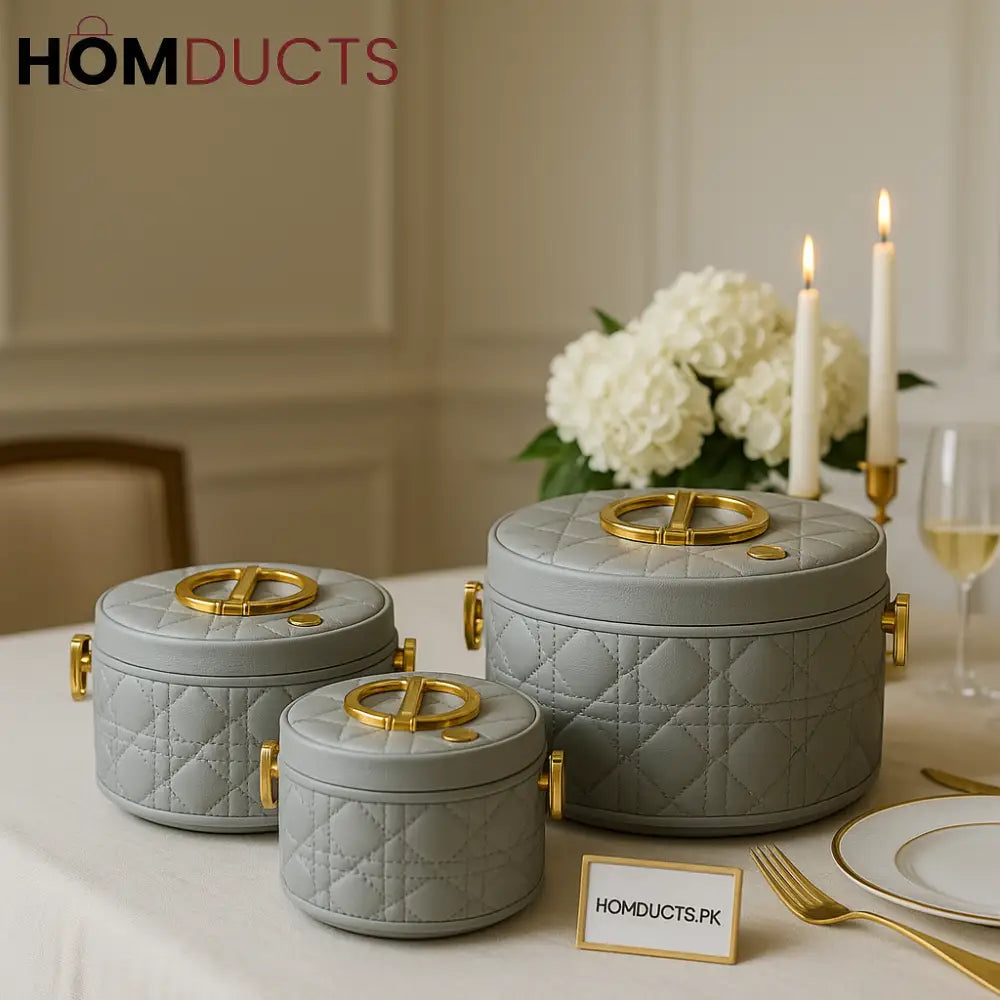 Luxury Quilted Hotpot Set of 3 – 1.5L 2.5L & 3.5L with Golden Handles