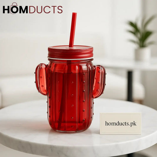 Luxury Red Cactus Tumbler with Straw – Leakproof Mason Jar Style Drinkware