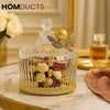 Luxury Ribbed Glass Jar with Gold Pomegranate Lid – Decorative Candy & Jewelry Storage Box