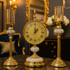 Luxury Roman Dial Table Clock Set with Gold Candle Holders – Marble Accent Decor