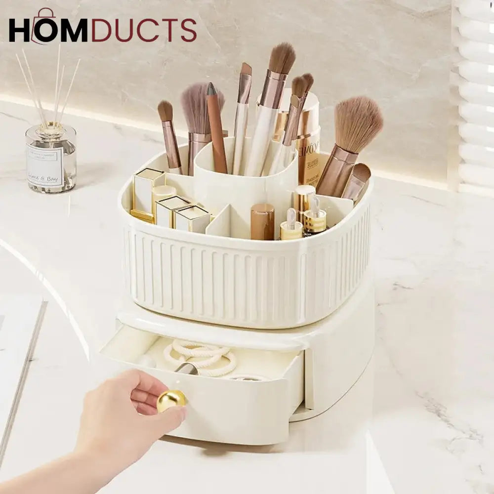 Luxury Rotating Makeup Brush Organiser With Drawer J & C Organizer