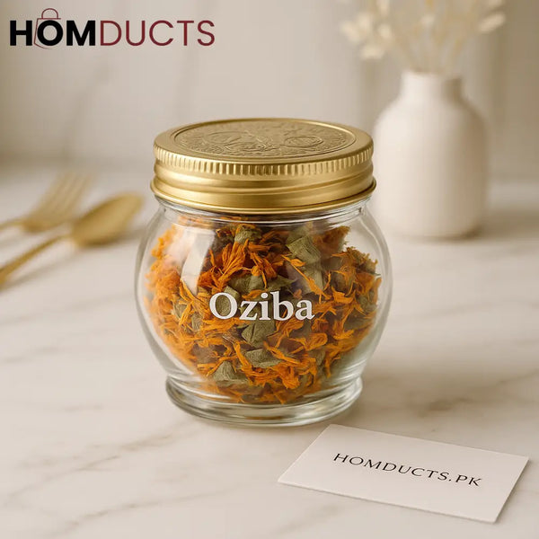 Luxury Round Glass Jar with Golden Lid – Premium Botanical Storage Container
