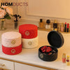 Luxury Round Quilted Jewelry & Cosmetic Storage Box with Gold Emblem