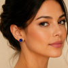 Luxury Royal Blue Round Crystal Halo Stud Earrings worn by a female model