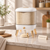Luxury sealed rice dispenser with measuring cup in a modern kitchen