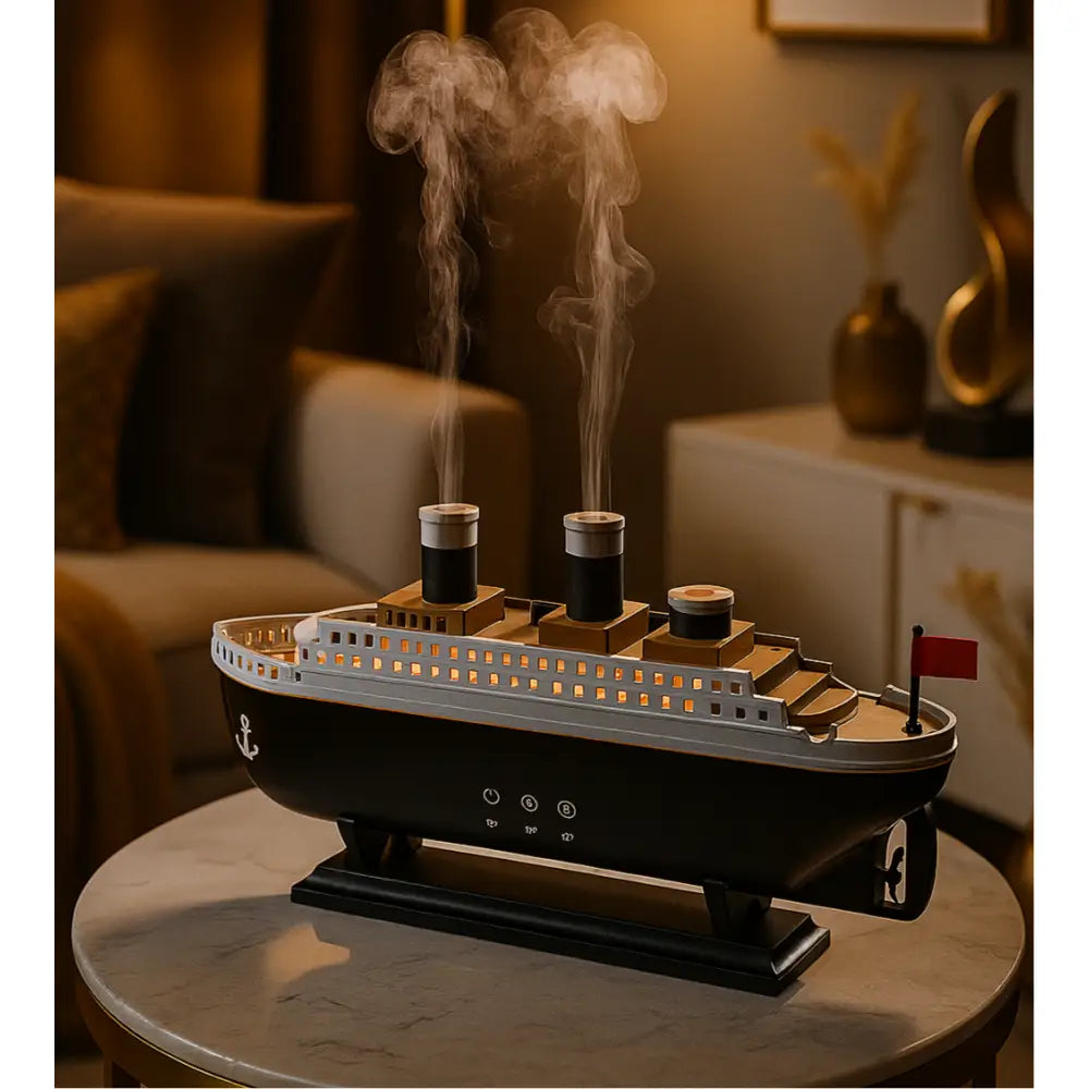 Luxury Ship-Shaped Humidifier with LED Lights & Dual Mist Outlets ...