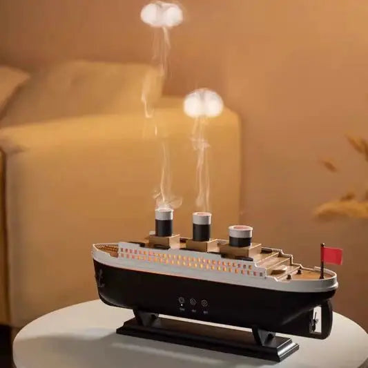 Luxury Ship-Shaped Humidifier with LED Lights & Dual Mist Outlets