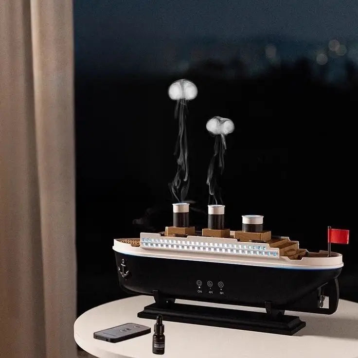 Luxury Ship-Shaped Humidifier with LED Lights & Dual Mist Outlets