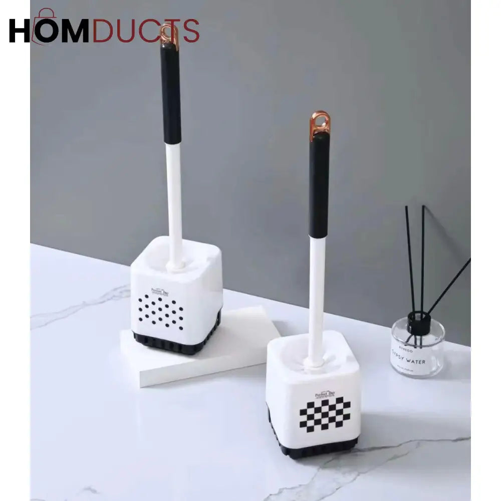 Luxury Soft Bristle Toilet Brush with Elegant Floor Stand Holder - Deep Bathroom Cleaning Tool
