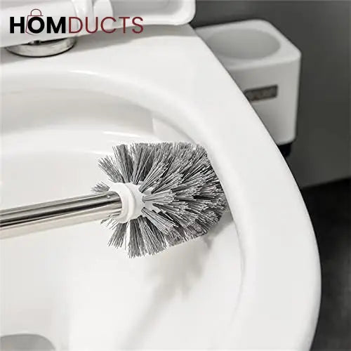 Luxury Soft Bristle Toilet Brush with Elegant Floor Stand Holder - Deep Bathroom Cleaning Tool
