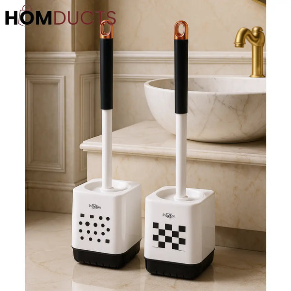 Luxury Soft Bristle Toilet Brush with Elegant Floor Stand Holder - Deep Bathroom Cleaning Tool