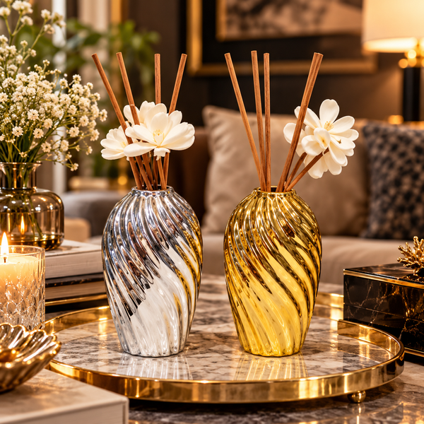 Luxury Spiral Floral Reed Diffuser Set – Gold & Silver