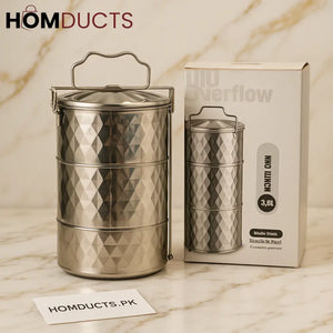 Luxury Stainless Steel 3 Tier Lunch Box – Durable Diamond Pattern Food Carrier