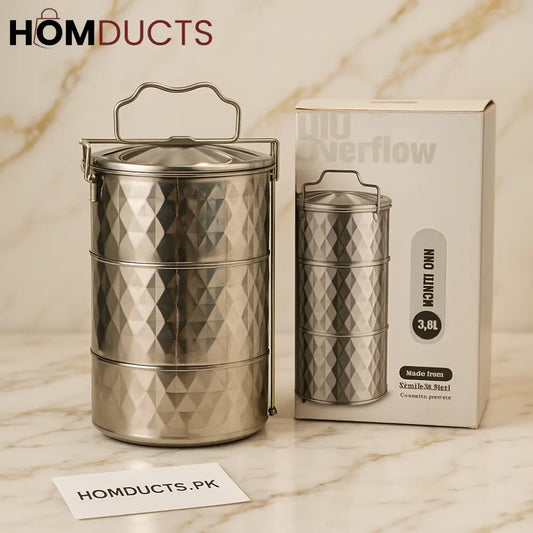 Luxury Stainless Steel 3 Tier Lunch Box – Durable Diamond Pattern Food Carrier