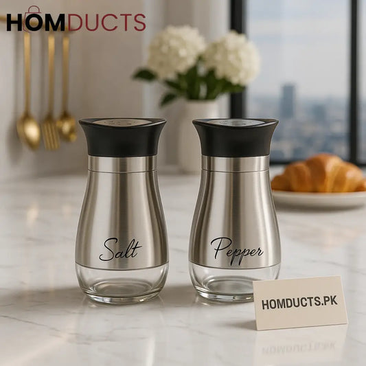 Luxury Stainless Steel Salt & Pepper Shaker – Premium Glass Base & Modern Design