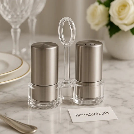 Luxury Stainless Steel Salt & Pepper Shaker Set with Acrylic Holder