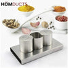 Luxury Stainless Steel Salt & Pepper Shaker Set with Toothpick Holder