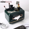 Luxury Tissue Box Organizer with Makeup & Accessory Storage – Multi-Functional Vanity Caddy with Gold Trim for Bathroom