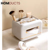 Luxury Tissue Box Organizer with Makeup & Accessory Storage – Multi-Functional Vanity Caddy with Gold Trim for Bathroom