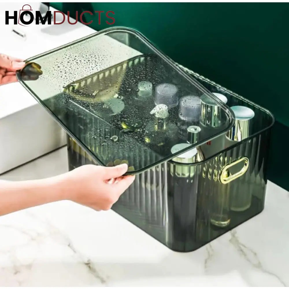 Luxury Transparent Storage Organizer Box with Lid – Multipurpose Plastic Basket for Laundry Closet & Home Use