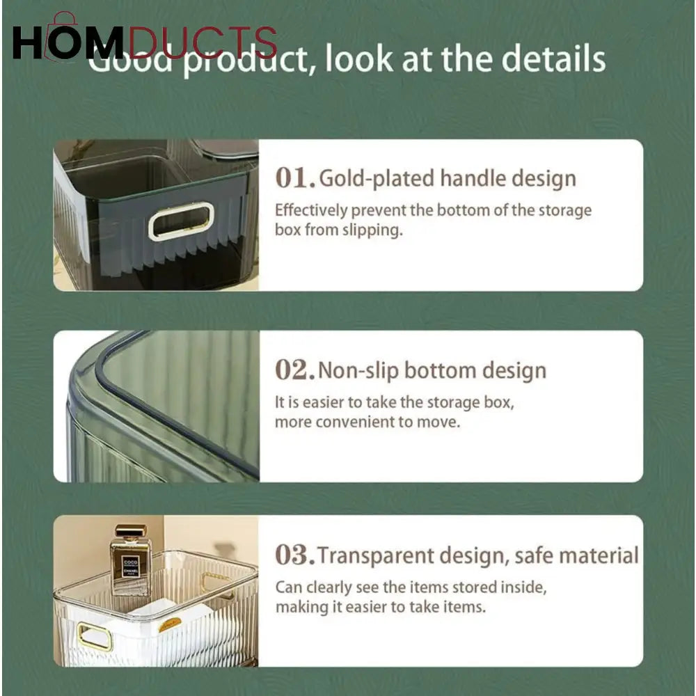 Luxury Transparent Storage Organizer Box with Lid – Multipurpose Plastic Basket for Laundry Closet & Home Use